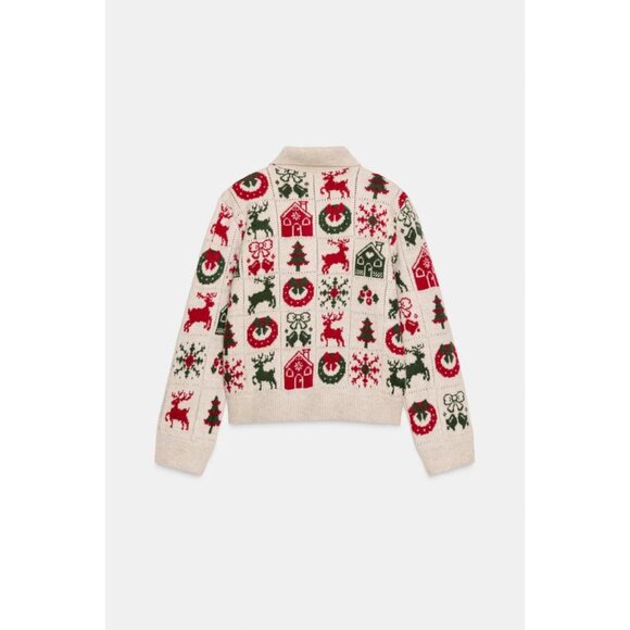 ZARA CHRISTMAS JACQUARD CARDIGAN - Picture 3 of 4